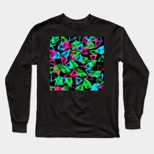 3D Green Pink Blue Triangles on Black Abstract Long Sleeve T-Shirt